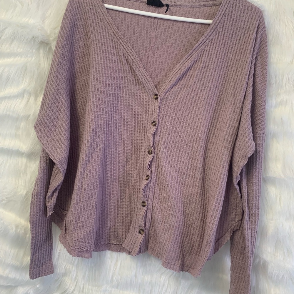 Women's Lavender Button-Up Sweater